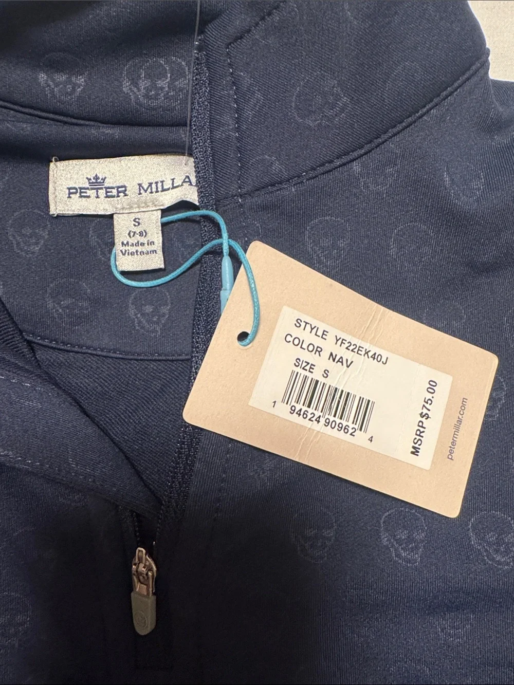 Peter Millar Navy Zip-Up Pullover with Subtle Pattern